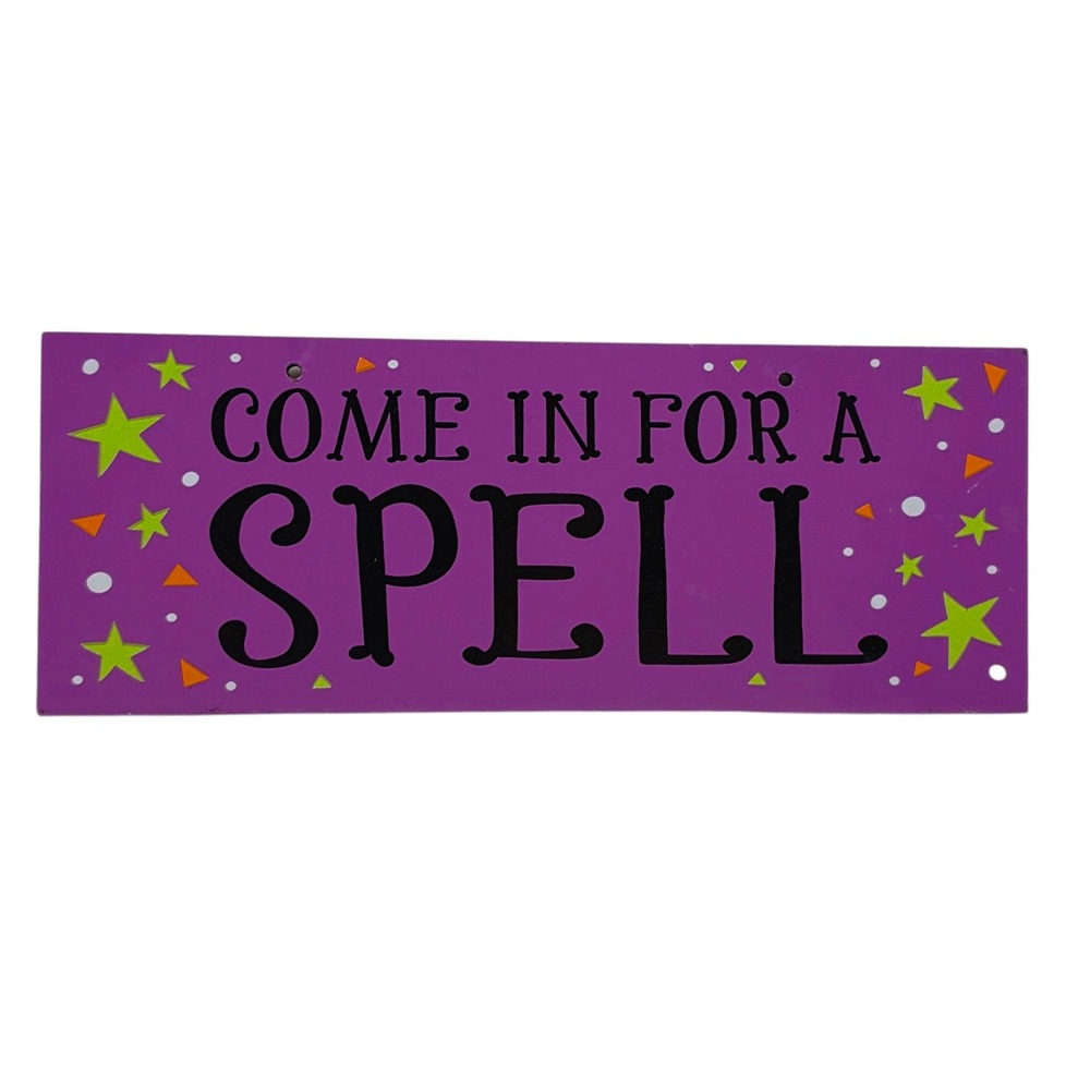 Come In For A Spell Sign Halloween Home Wall Decor Purple Spooky Witchy Wooden